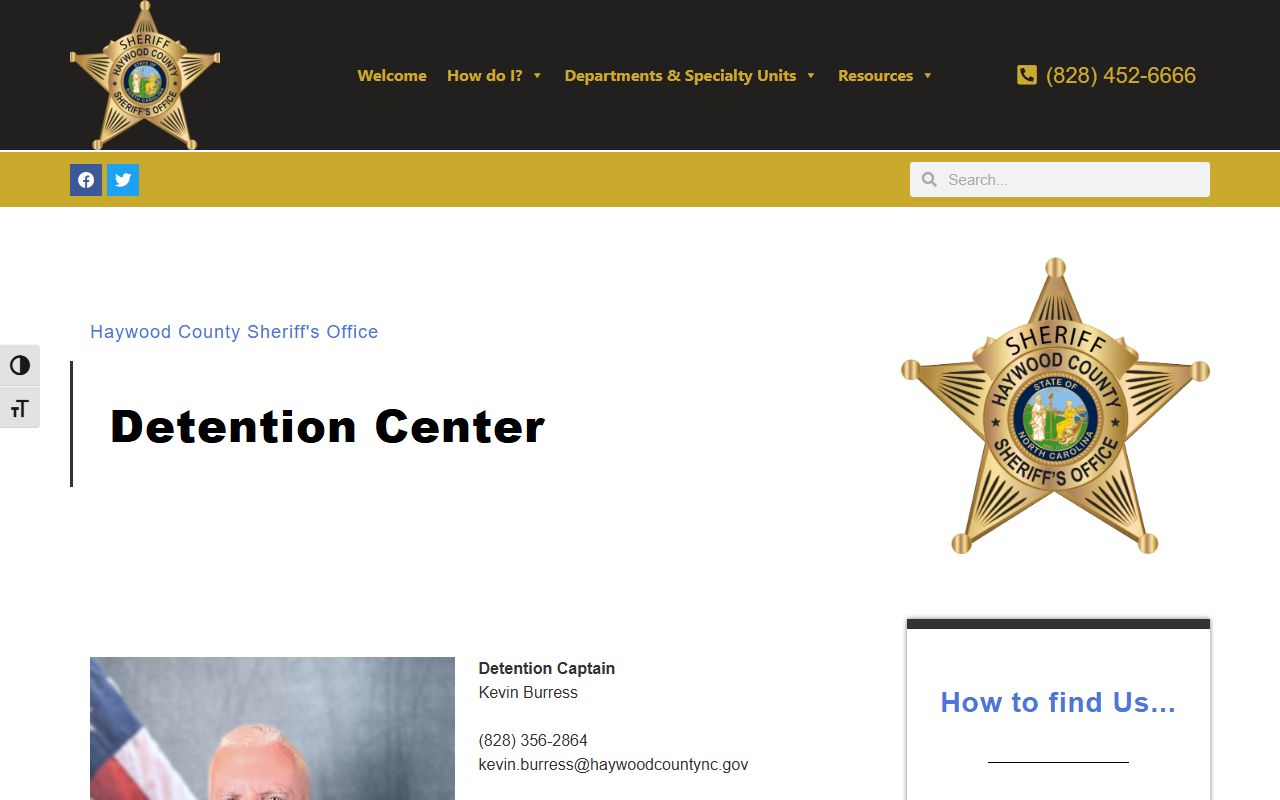 Official Haywood County Detention Center page with inmate information, visitation, commissary, and phone details