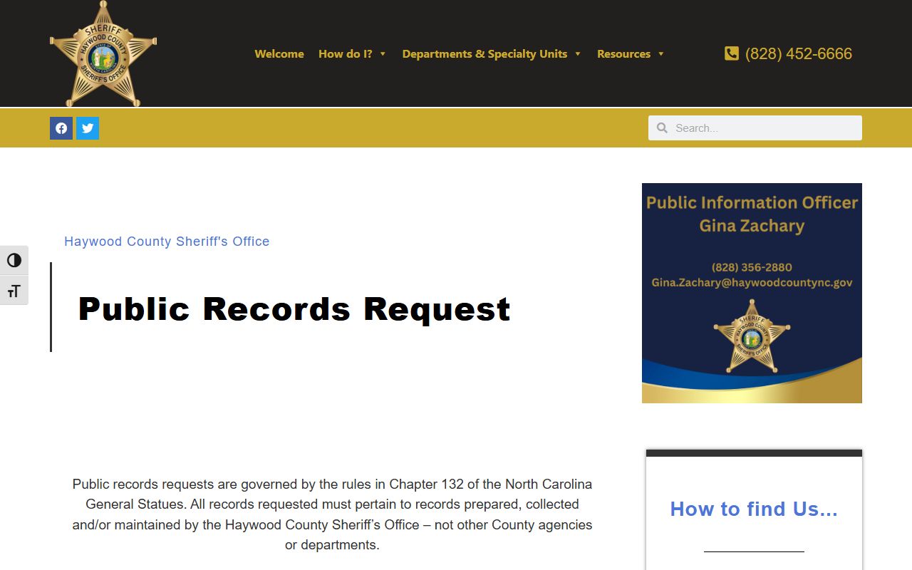 Haywood County Sheriff's Office public records request form for jail records